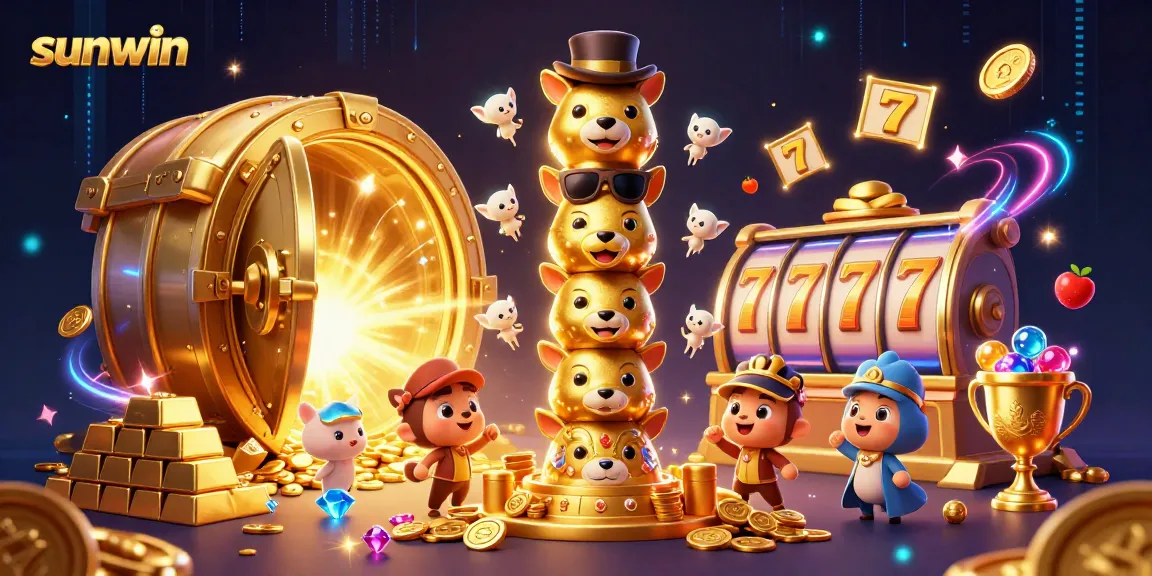 Engage with sunwin's vibrant casino scene featuring animated golden totem and exciting slot reels.