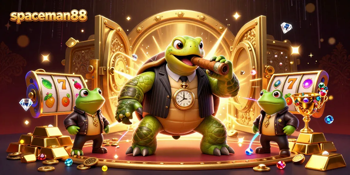 Engage with the vivid spaceman88 casino scene featuring a mobster turtle and dynamic slot elements.