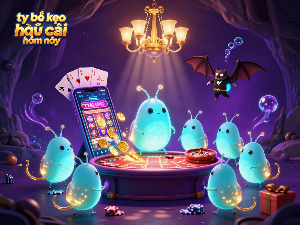 Engage with tỷ lệ kèo nhà cái hôm nay in a vibrant 3D casino scene filled with bioluminescent glowworms and gaming elements.