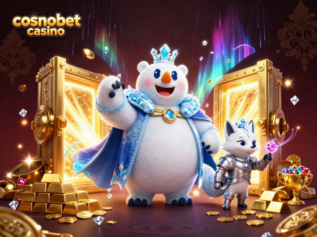 Experience the thrill at Cosmobet Casino with a charismatic bear and fox among treasures.