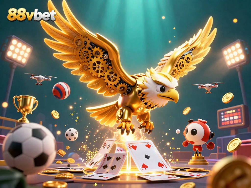 Experience thrill at 88vbet with a golden eagle diving through dynamic casino elements.