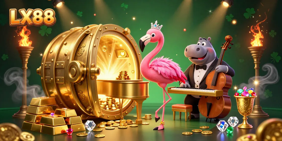 Join the thrilling experience at LX88 where vibrant characters bring the casino to life amid dazzling treasures.