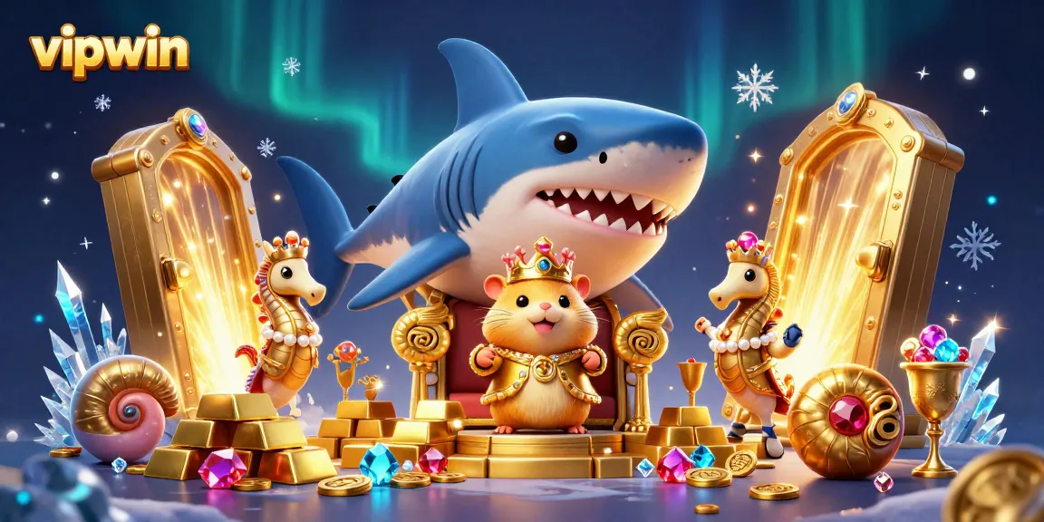 Experience the excitement of vipwin with treasures and whimsical characters in a dynamic casino scene.