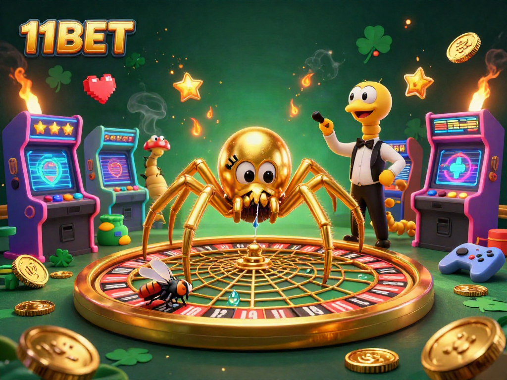 Experience thrilling bets at 11BET with an engaging illustration of a roulette wheel and a playful scene.