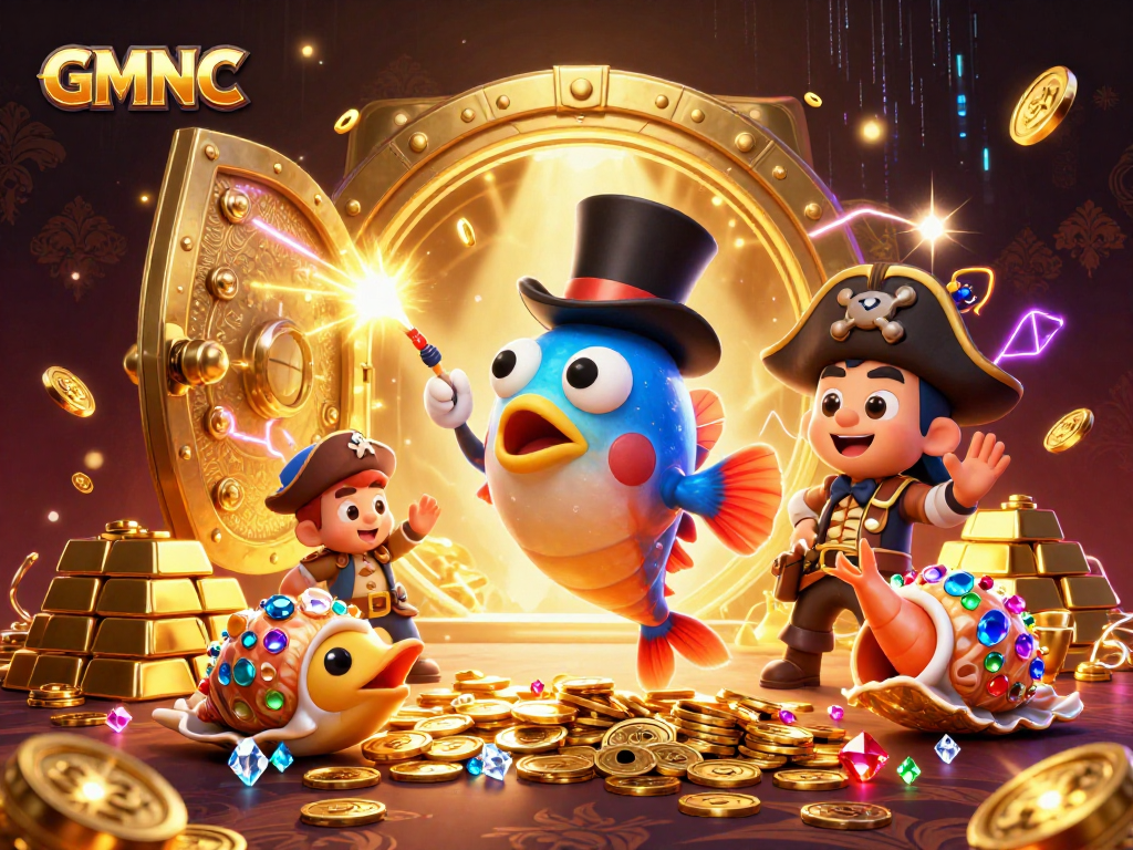 GMNC showcases a vibrant illustration of a deep-sea anglerfish attracting coins, embodying excitement in online gaming.