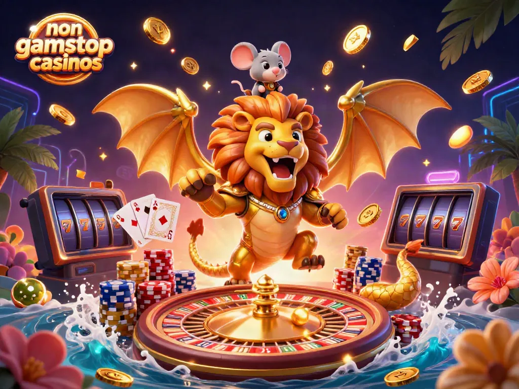 Join the fun at non gamstop casinos with a mythical chimera and vibrant casino elements!