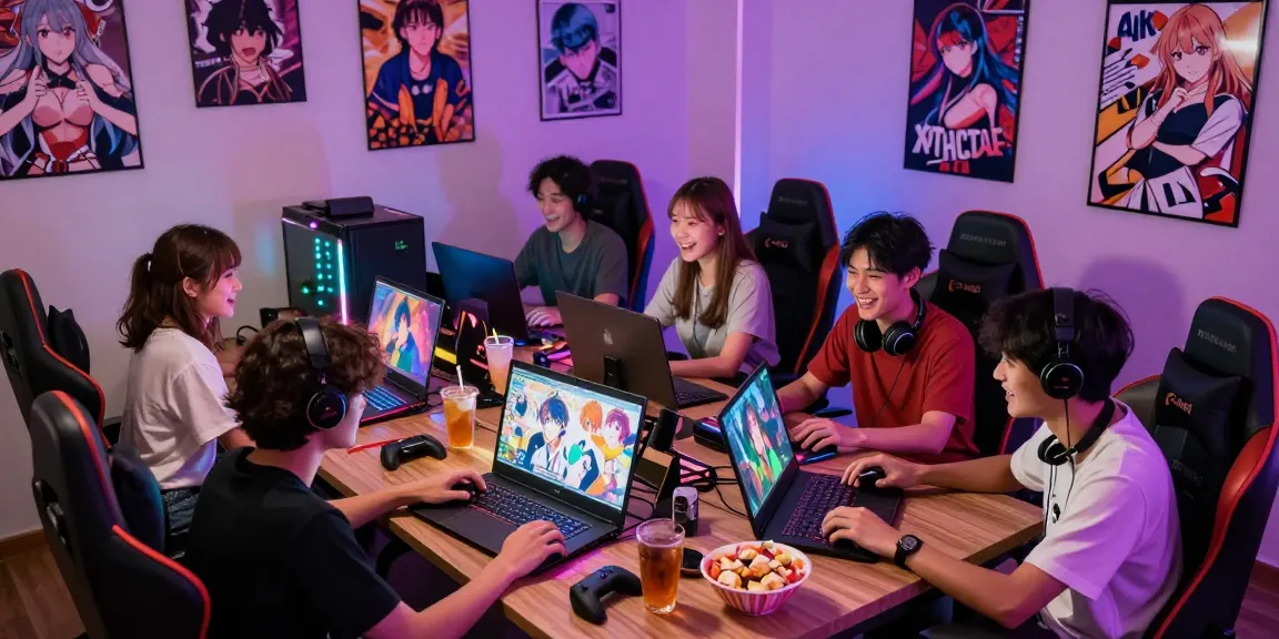 Engaging gaming room with players enjoying ecchi games in a lively environment.