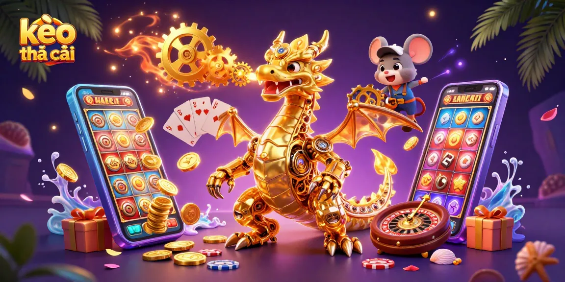 Bet on kèo nhà cái with a captivating 3D scene showcasing thrilling gaming elements and a golden dragon.